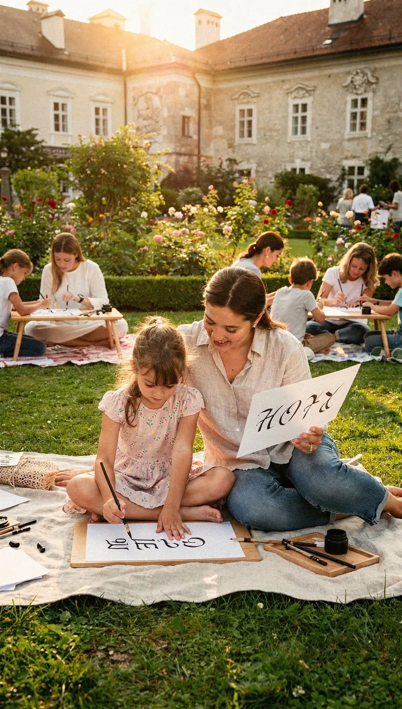 Schöne kalligraphische Schriftzüge in verschiedenen Farben.