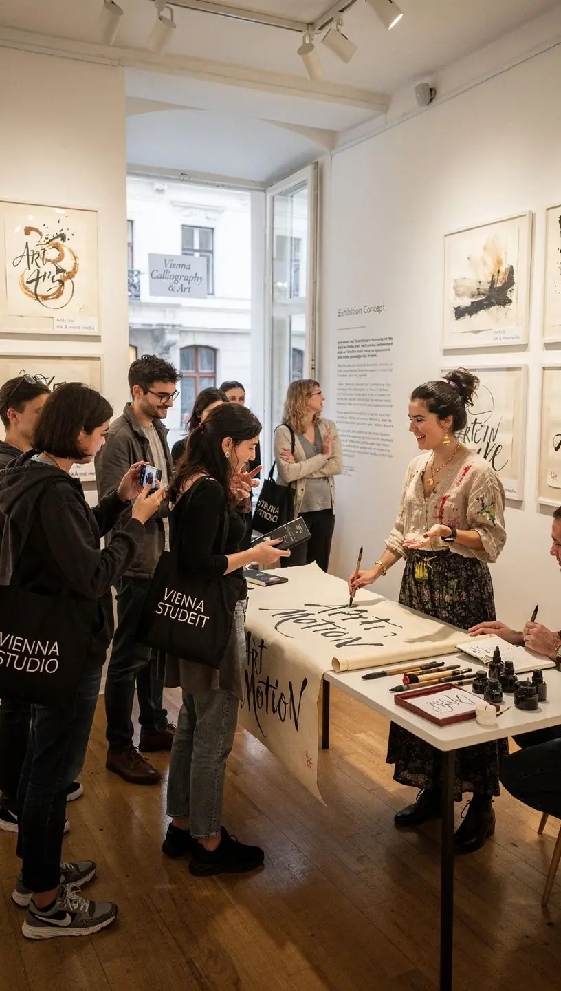 Eine Hand, die mit einem Pinselstift kunstvolle Buchstaben auf einem Aquarellhintergrund malt.